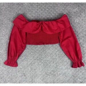 Tularosa Top Womens Large Cropped Smocked Off Shoulder Peasant Red
